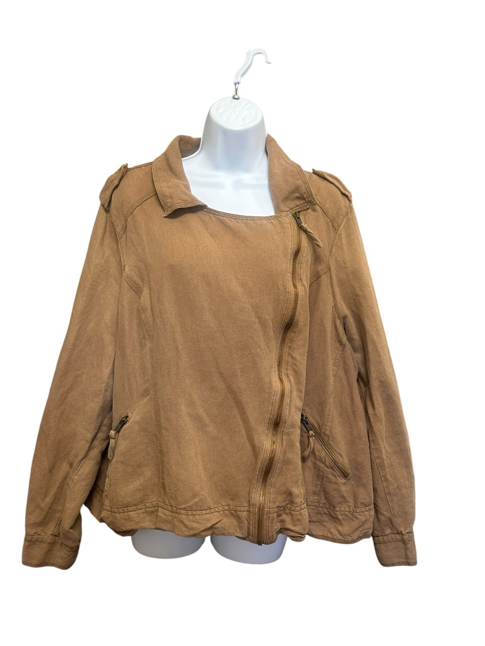 Love & Legend Linen-Cotton Rugged Moto Jacket | Brown Plus Size 22